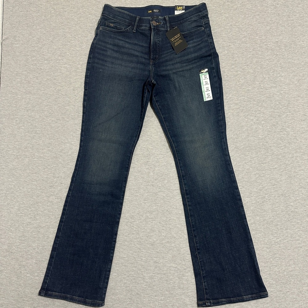 Lee Flex Motion Regular Fit Bootcut Mid Rise Jeans Dark Wash Womens Size 12M NWT